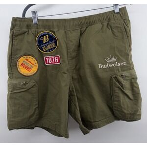 Pacsun x Budweiser Green Cargo Shorts Patches Zipper Pockets Mens Large 6"